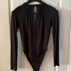 Topshop Gray Long Sleeve Ribbed Bodysuit